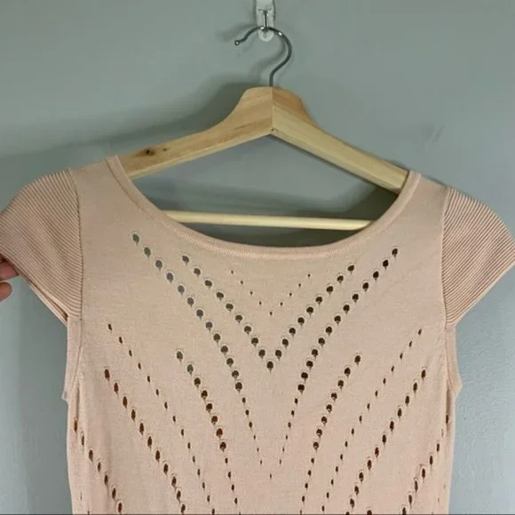 Maje Majeeryne Knit Fitted Lazer Mini Dress Light Pink  Flare Ruffle 2 EU 38 M - Picture 4 of 11